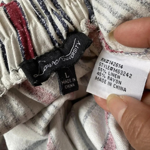 Love University Linen Blend Shorts Striped Pockets Beach Summer Casual Lady L - Picture 4 of 4